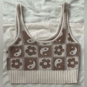Y2K American Eagle Outfitters Cream and Brown Knit Top